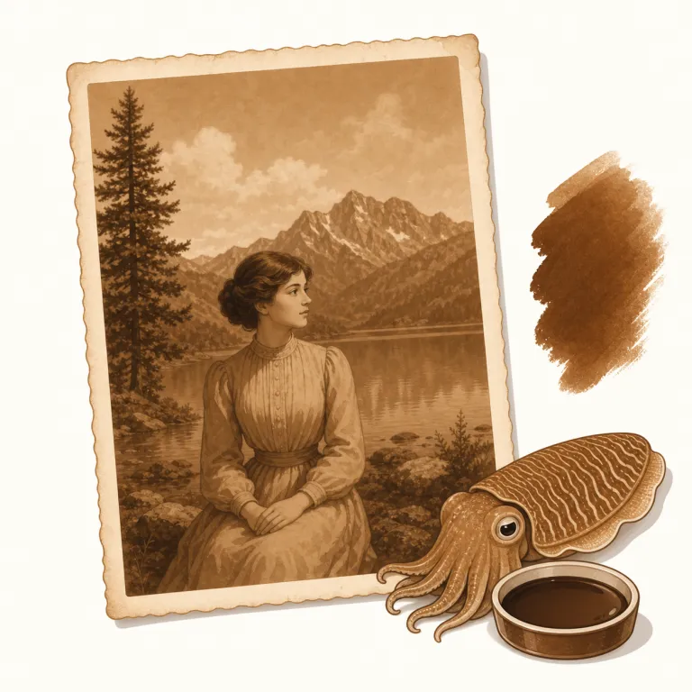 sepia（セピア・名詞）の覚え方イラスト — sepia は単独で色名として覚えるより、まず "sepia tone" "a sepia photograph" の固まりで覚えると定着しやすいです