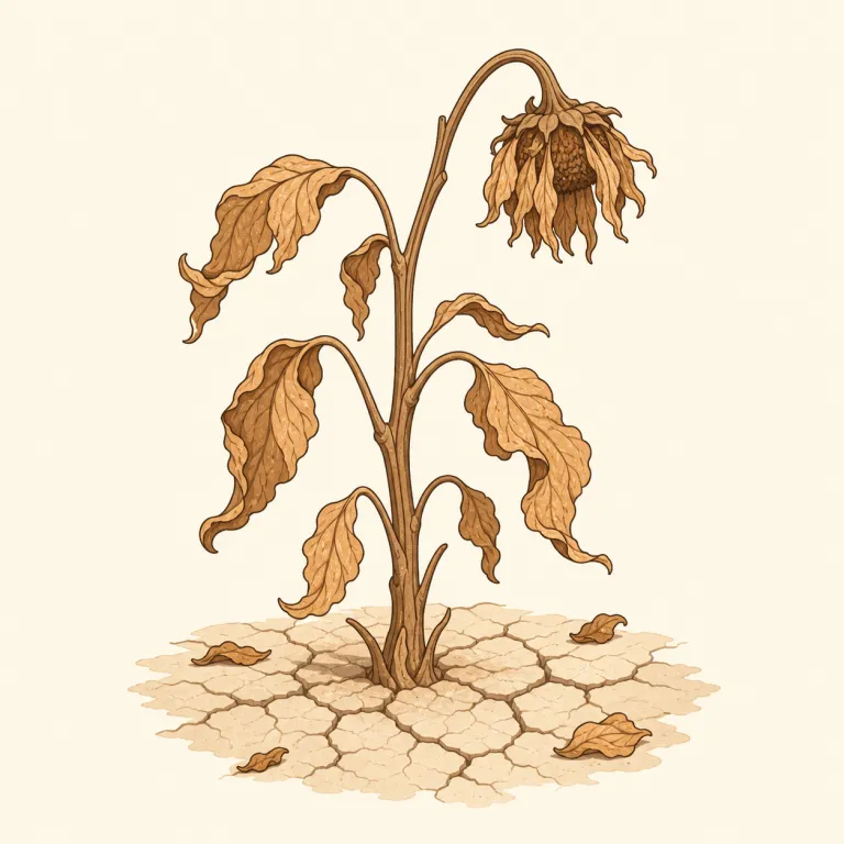 sere（干からびた・形容詞）の覚え方イラスト — まず基本語 dry を土台にし、その先の『植物が水分を失って、色もつやも抜け、ぱさぱさに枯れた』段階が sere だと押さえると残りやすいです