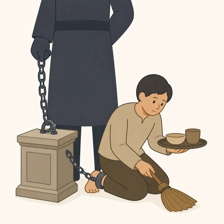 servitude（隷属・名詞）の覚え方イラスト — serve や servant を知っていると覚えやすい語です
