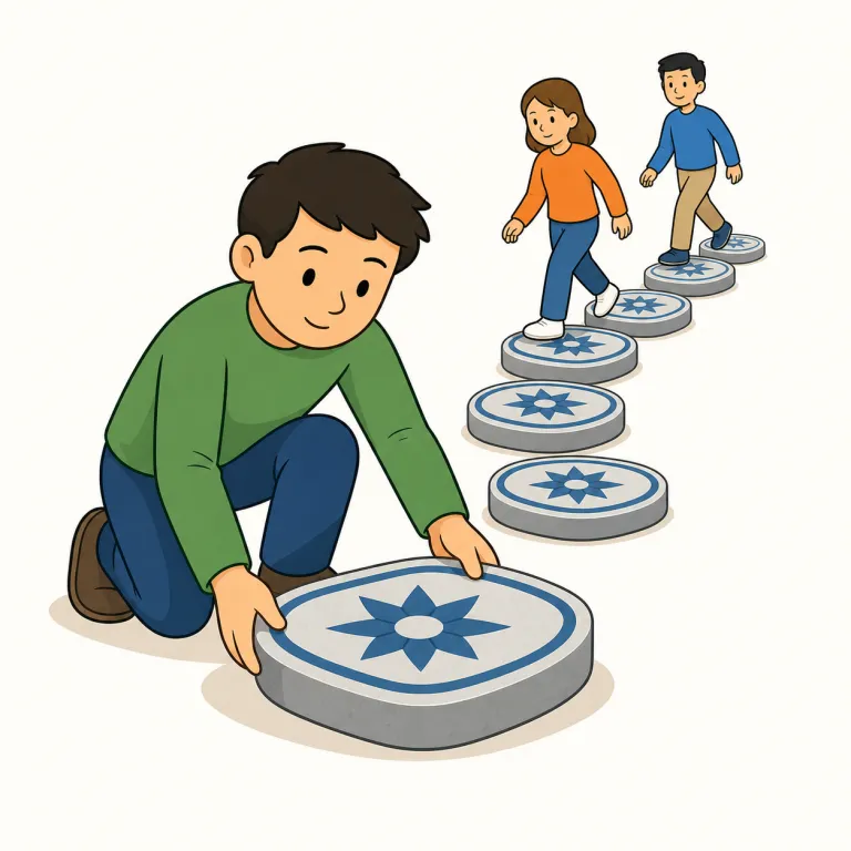 set a precedent（前例を作る・イディオム）の覚え方イラスト — set a precedent は、裁判所・会社・行政などが初めての判断や対応を打ち出し、それが後の似たケースで基準や参考例になることを表します