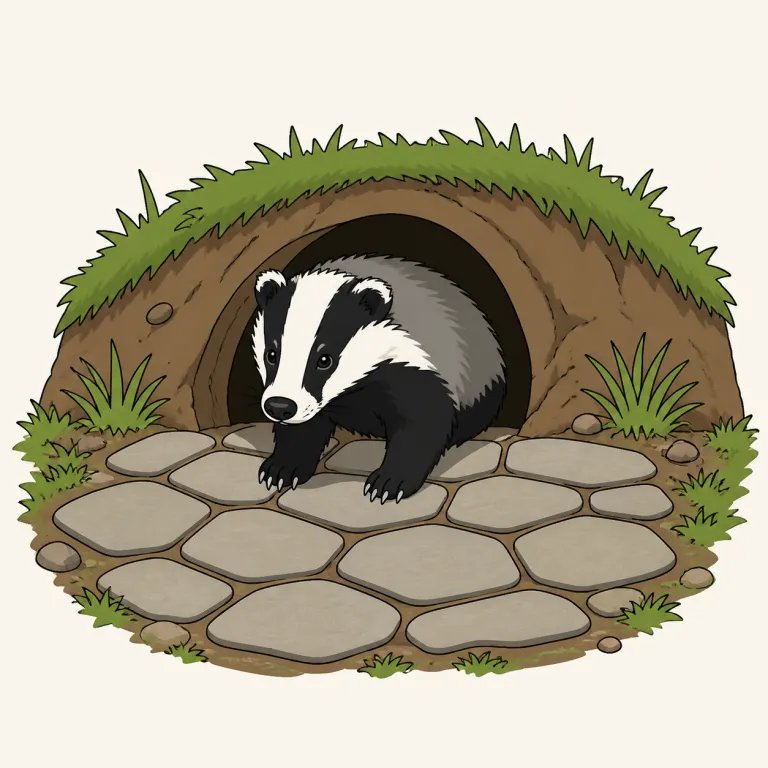 sett（敷石／アナグマの巣・noun）の覚え方イラスト
