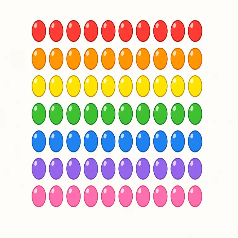 seventy（70・名詞）の覚え方イラスト — `seventy` は `seven` を土台にした「7のまとまりの10」、つまり「7×10」と捉えると覚えやすいです