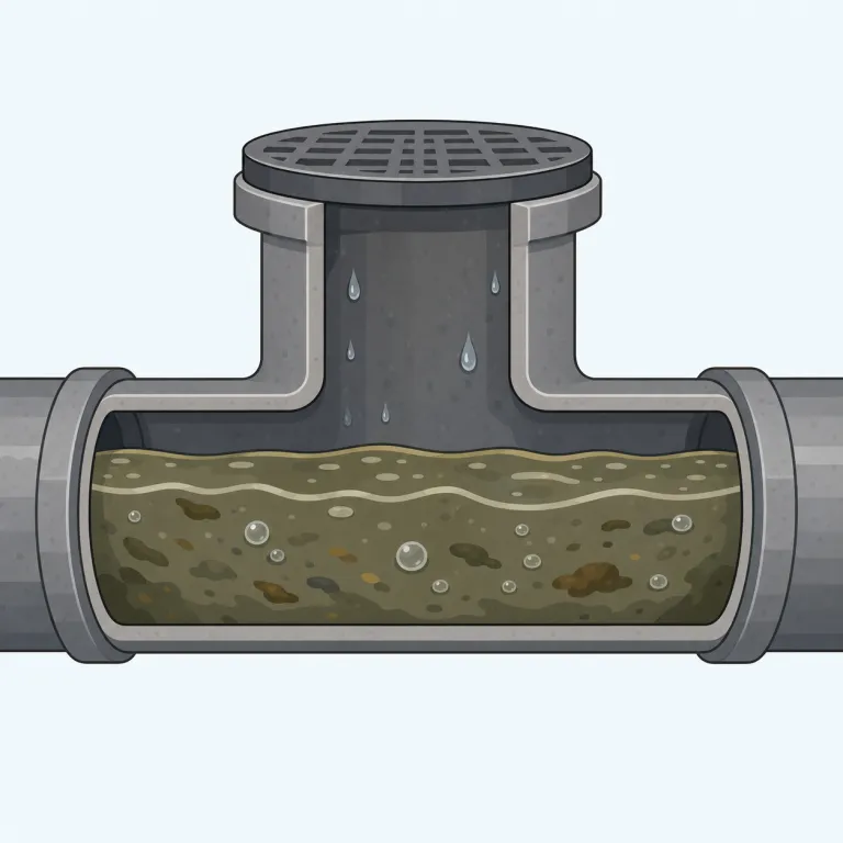 sewage（下水・名詞）の覚え方イラスト — この「下水」は、sewage を都市の排水設備や下水処理の文脈で読むときの訳として覚えます