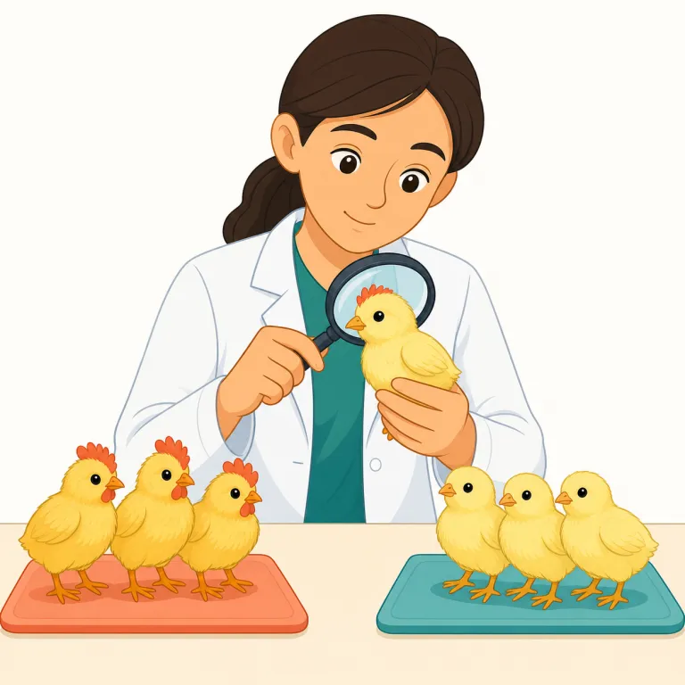 sexing（性別判定・名詞）の覚え方イラスト — このエントリの sexing は、一般的な「雌雄判別」という広い訳よりも、専門現場で個体の性別を判定する作業名として覚えるとよいです