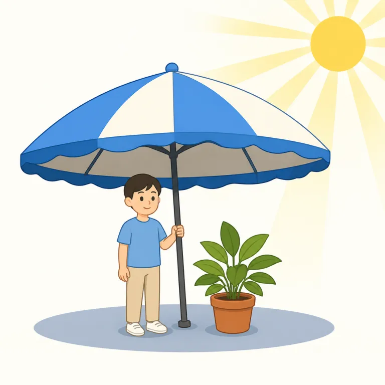shade（影をつける、日光を遮る・verb）の覚え方イラスト
