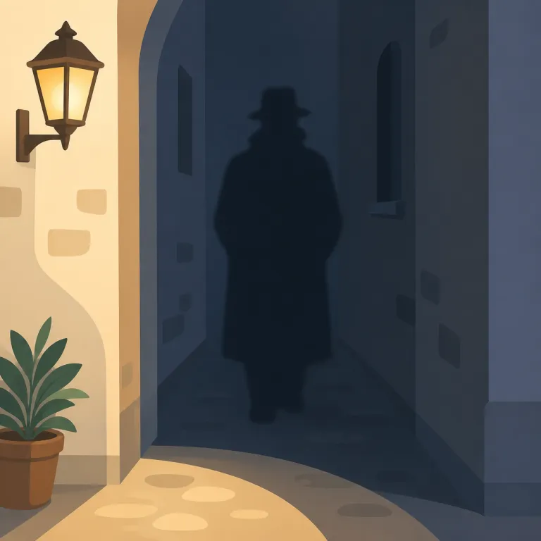 shadowy（怪しげな、薄暗い・adjective）の覚え方イラスト