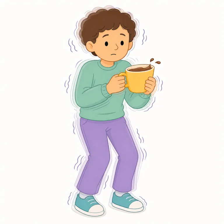 shakily（震えながら・副詞）の覚え方イラスト — shakily は shake「揺れる、震える」からできた副詞です