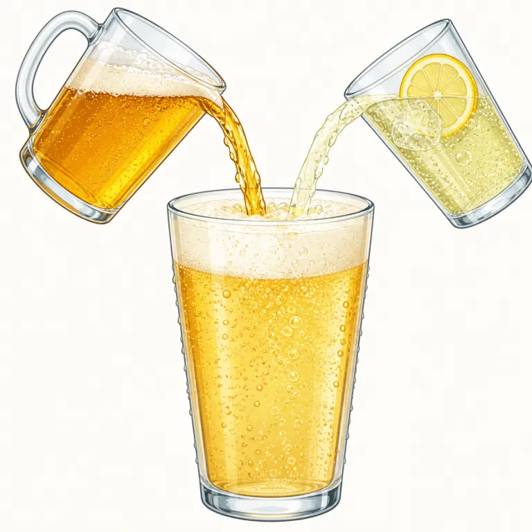 shandy（ビールと炭酸の混合酒・名詞）の覚え方イラスト — beerそのものではなく、「ビールをやさしくした飲み方」と結び付けると残りやすい語