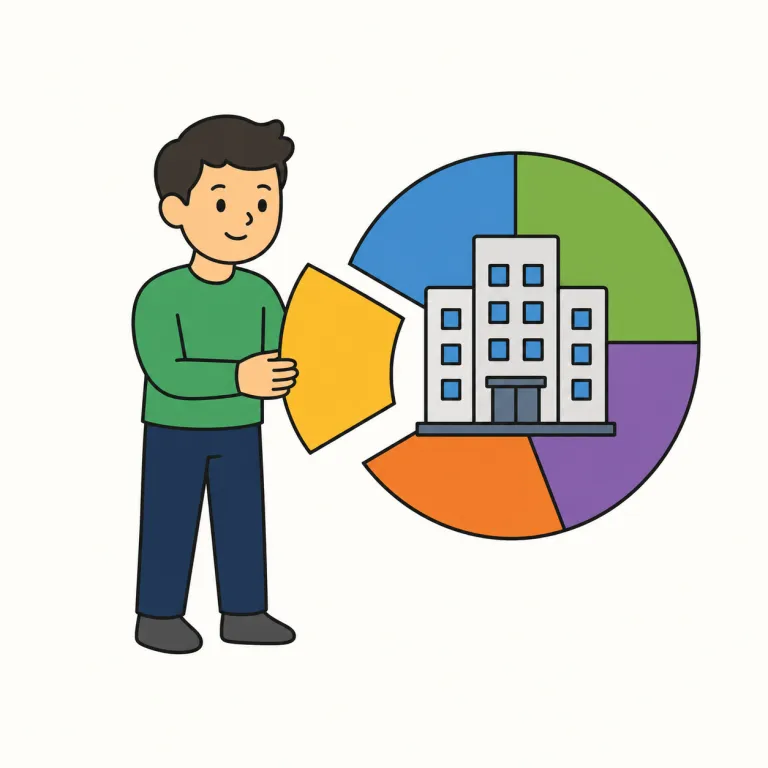shareholder（株主・名詞）の覚え方イラスト — shareholder は share「株式・持ち分」＋ holder「持つ人」と分解できます