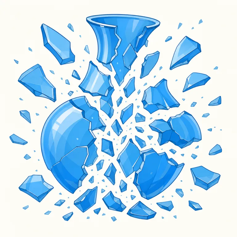 shatter（粉砕する・動詞）の覚え方イラスト — break より強く、「粉々になって散る」ときの語