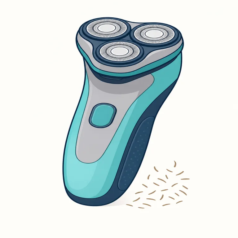 shaver（シェーバー・名詞）の覚え方イラスト — shave が「ひげをそる」で、-er が付くと「それをする物・人」になるので、shaver はまず shave + er の形で覚える