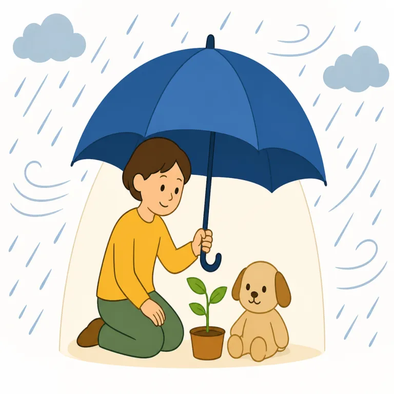 shelter（保護する・verb）の覚え方イラスト