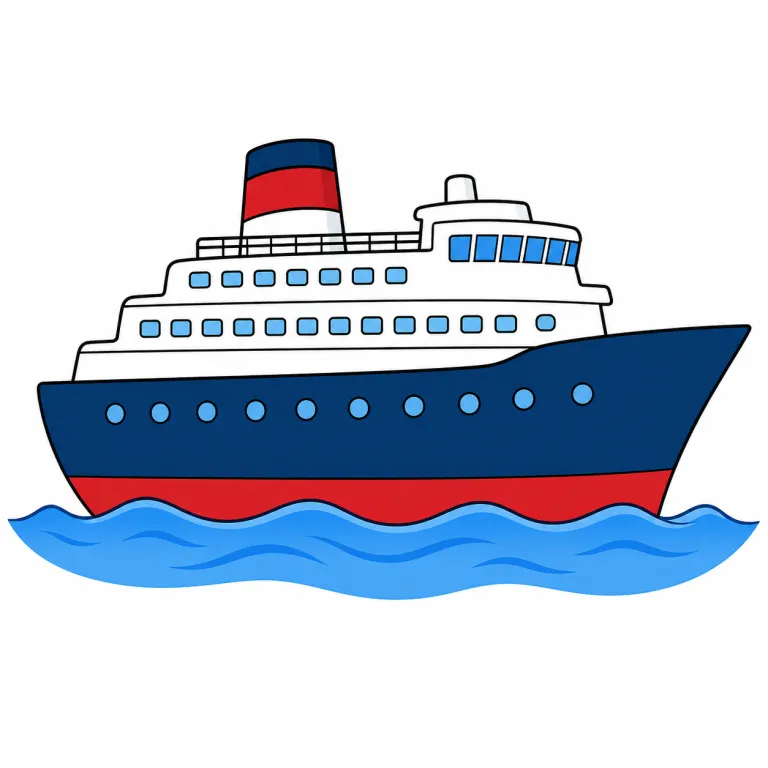 ship（船・名詞）の覚え方イラスト — ship は、港に停泊する貨物船や客船、海を進む大型船を思い浮かべると覚えやすい語です