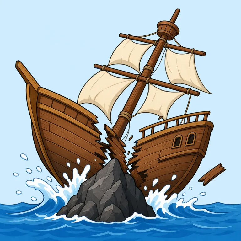 shipwreck（難破する・verb）の覚え方イラスト