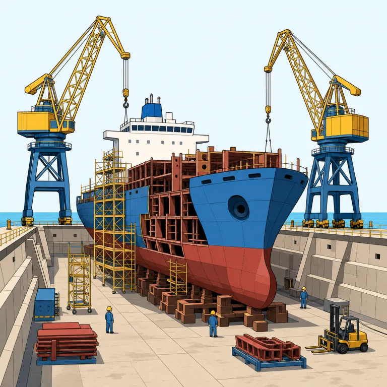 shipyard（造船所・名詞）の覚え方イラスト — ship はすぐ「船」と取れるので、覚える核は yard