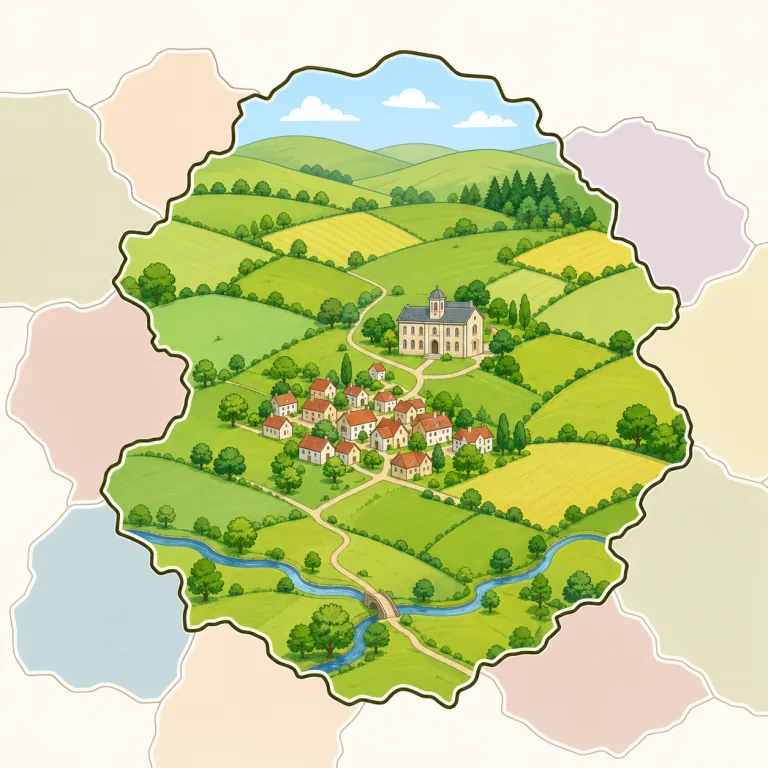 shire（郡・名詞）の覚え方イラスト — イギリスの地名で Yorkshire, Wiltshire, Lancashire のように語尾に何度も現れる形として覚えると定着しやすい