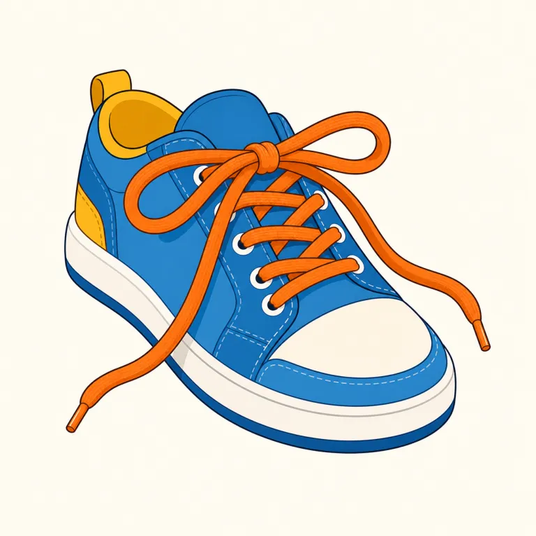 shoelace（靴紐・名詞）の覚え方イラスト — shoe が「靴」、lace が「ひも・編みひも」と分かれば、そのまま「靴のひも」
