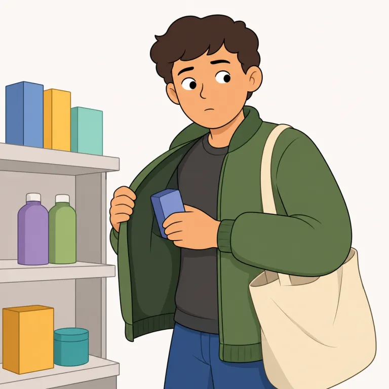 shoplifter（万引き犯・名詞）の覚え方イラスト — shoplifter は shop＋lift＋-er と分けると覚えやすいです