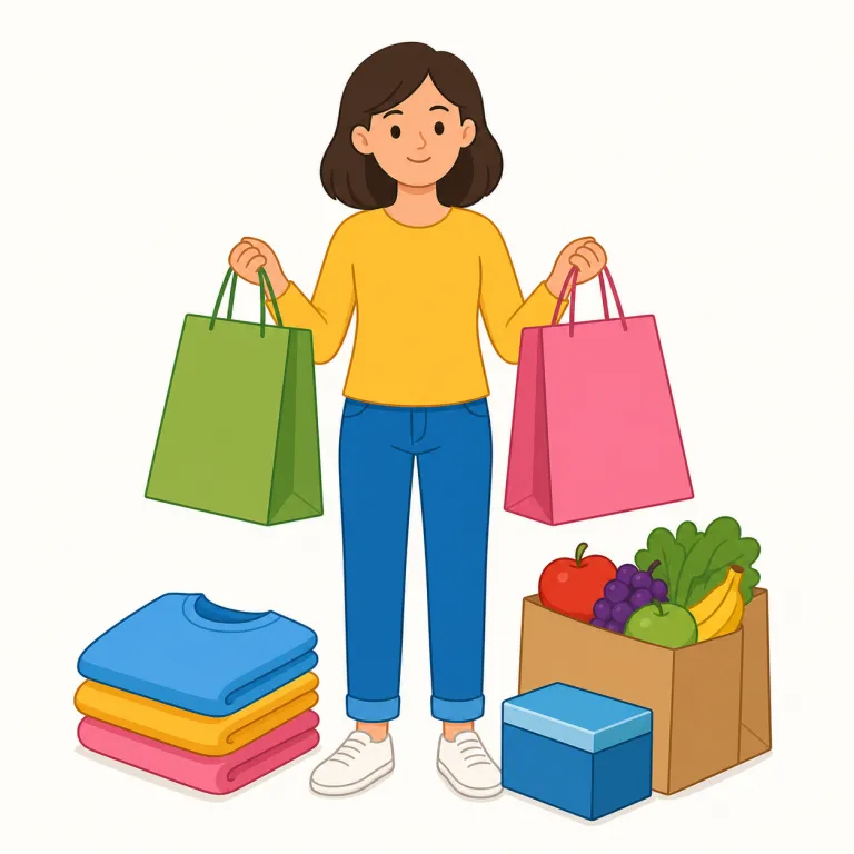 shopping（買い物・名詞）の覚え方イラスト — shopping は、簡単な shop「店、買い物する」に -ing が付いて名詞になった語です