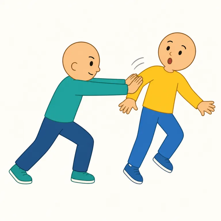 shove（押し込む・動詞）の覚え方イラスト — まず基本語 push を土台にすると覚えやすいです