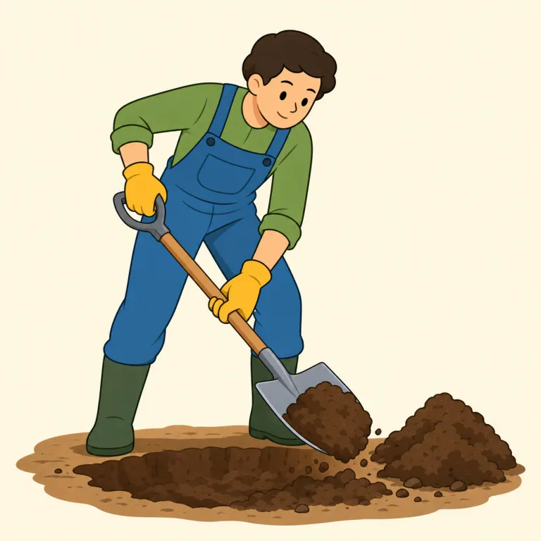 shovelling（シャベルで掘ること・名詞）の覚え方イラスト — まず基礎語の shovel「シャベルで土や雪をすくう」を押さえ、そこに -ing が付いて「その作業をしていること・作業そのもの」と考えると覚えやすいです