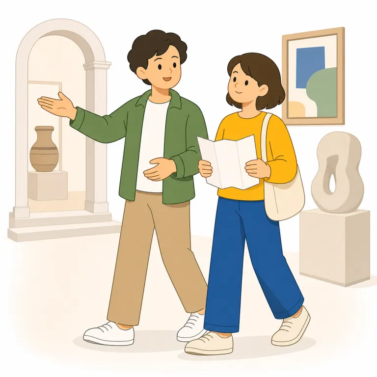 show around（～を案内する・句動詞）の覚え方イラスト — show は『見せる』、around は『その辺一帯を』