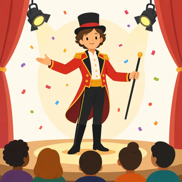 showman（興行師・名詞）の覚え方イラスト — showman はまず超基本語の show をそのまま使って覚えるとよいです