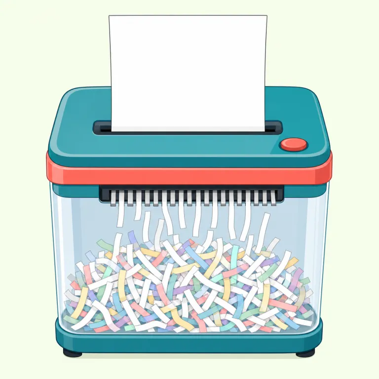 shredder（シュレッダー・名詞）の覚え方イラスト — 「-er はその動作をするもの／機械」という感覚で、printer, scanner, mixer などと同じ型だと押さえると覚えやすい語です