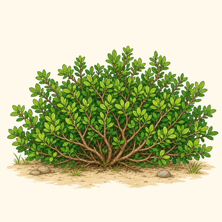 shrubby（低木の多い・形容詞）の覚え方イラスト — shrub は「低木、植え込み」を表す名詞です