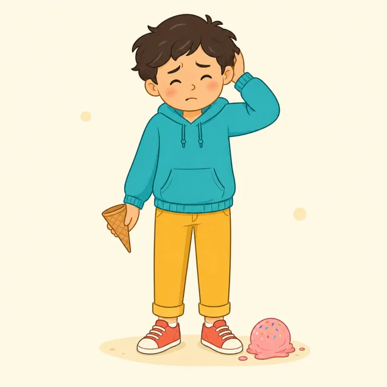 shucks（ちぇっ、しまった・間投詞）の覚え方イラスト — 「強く悪態をつく語」ではなく、"oops" や "shoot" に近い、軽くこぼす残念さとして覚えると残りやすいです