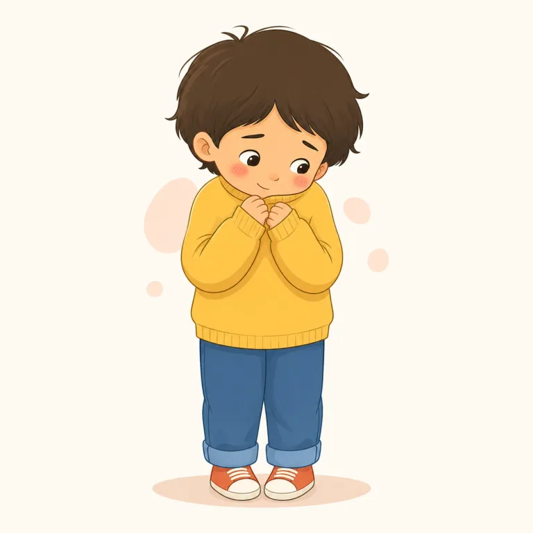 shy（内気な、恥ずかしがりな・形容詞）の覚え方イラスト — shy は「人前で前に出ない感じ」で覚えると定着しやすい語