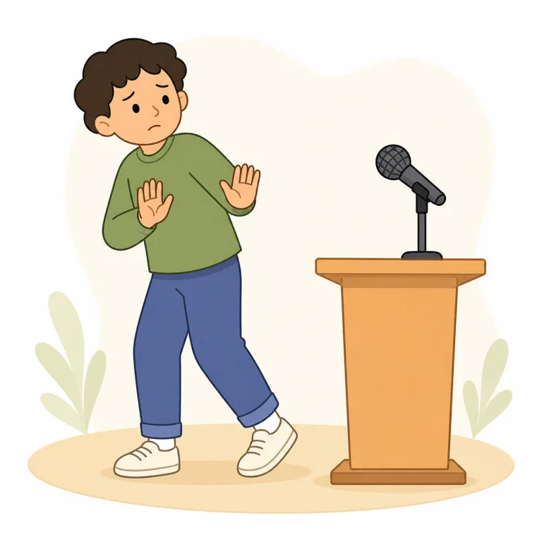 shy away from（尻込みする・句動詞）の覚え方イラスト — この語義では、shy を「恥ずかしがる」よりも「びくっとして後ろへ下がる」と考えると覚えやすいです