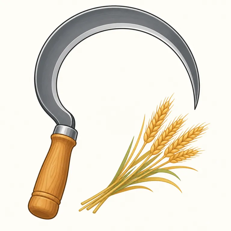 sickle（鎌・名詞）の覚え方イラスト — sickle は「収穫で使う、手で持つ小さめの曲がった刃」と場面ごと覚えると残りやすいです