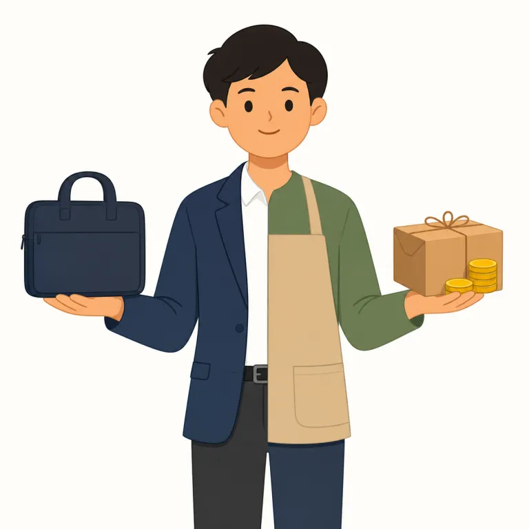 side job（副業・名詞）の覚え方イラスト — このエントリでは side job を「副業」として覚えます
