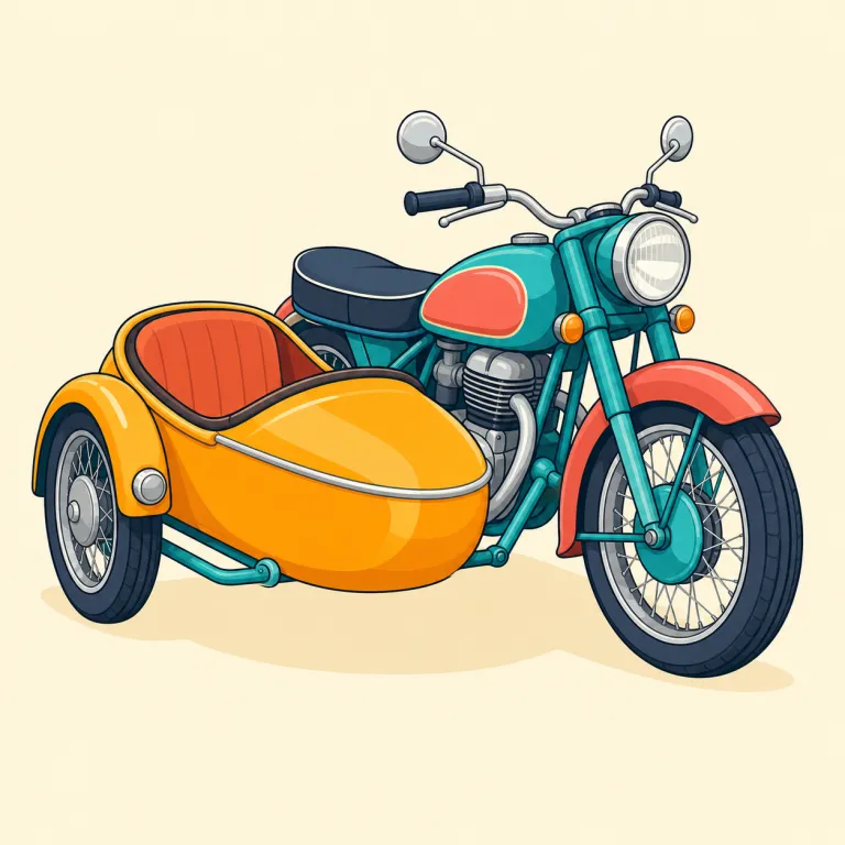 sidecar（サイドカー（オートバイの側車、または同名のカクテル）・名詞）の覚え方イラスト — side（横）+ car（車）で、そのまま「横につく車」と考えると定着しやすい語です