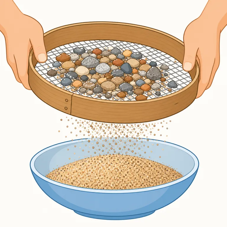 sieve（選別する・verb）の覚え方イラスト