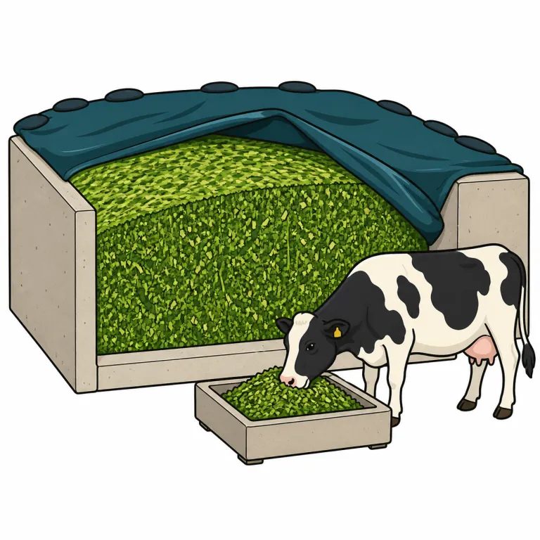 silage（飼料用発酵牧草・noun）の覚え方イラスト