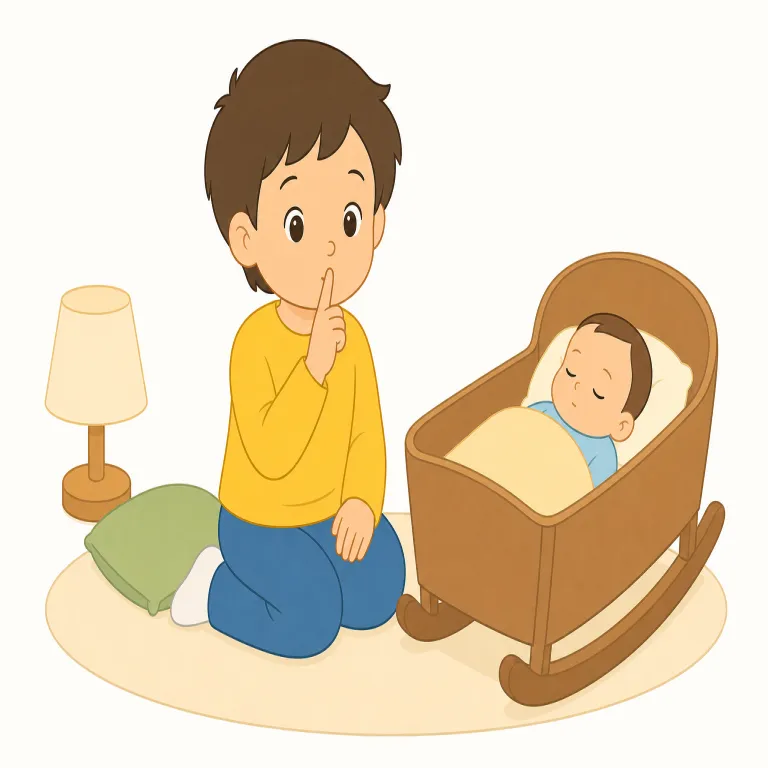 silent（静かな・形容詞）の覚え方イラスト — silent は silence「沈黙、静けさ」と結びつけると覚えやすい形容詞です