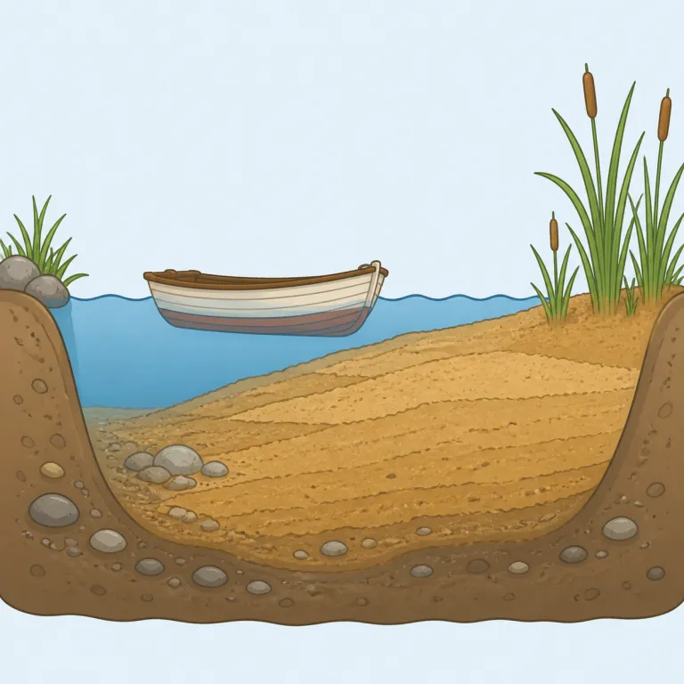 silting（沈泥の堆積・名詞）の覚え方イラスト — まず silt を「川底や港にたまる細かい泥」と覚える