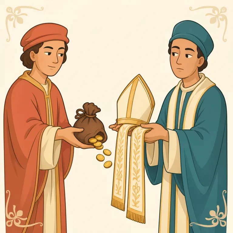 simony（聖職売買・名詞）の覚え方イラスト — simony は単独で覚えるより、bribery や corruption の『教会版』として束で覚えると残りやすい語です