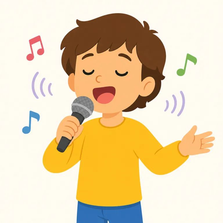 sing（歌う・動詞）の覚え方イラスト — sing は、声を音楽として出す「歌う」の意味で覚えます