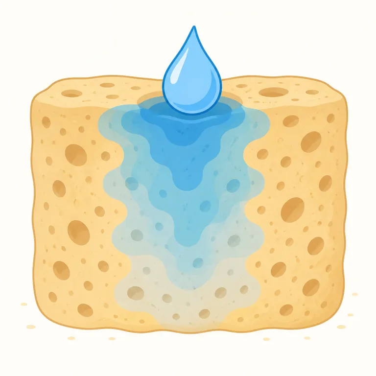sink in（腑に落ちる・句動詞）の覚え方イラスト — まず sink＝「沈む」を思い出し、情報や気持ちが頭の表面を流れ去らず、中へ沈んでいく感じで覚えると定着しやすいです