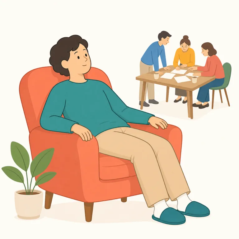 sit back（静観する，ゆったりともたれて座る・句動詞）の覚え方イラスト — まず基本の sit「座る」と back「後ろへ」をそのまま重ねて、「背を後ろに預ける」場面を思い浮かべると核の意味が残ります