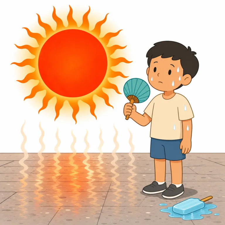 sizzling（焼けるように暑い・adjective）の覚え方イラスト