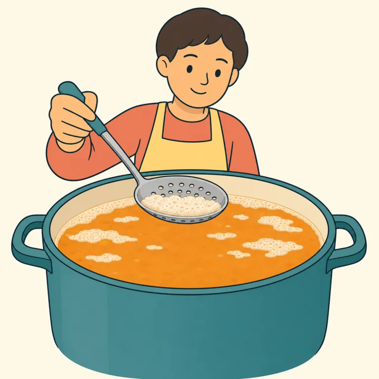 skim（すくい取る・動詞）の覚え方イラスト — skim A off/from B（Bの表面からAをすくい取る）の形で覚える