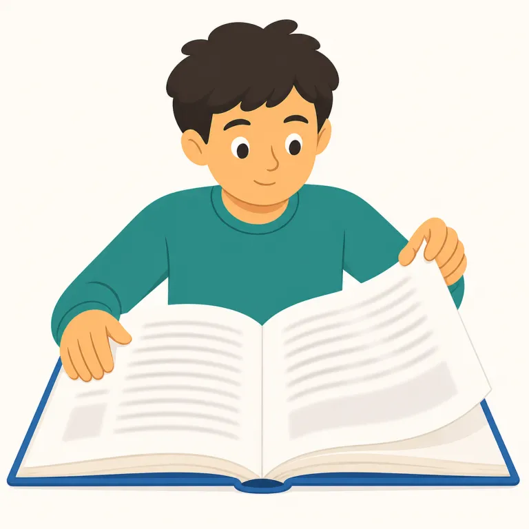 skim over（ざっと読む・句動詞）の覚え方イラスト — skim は「表面をさっとすくう」イメージの基本語