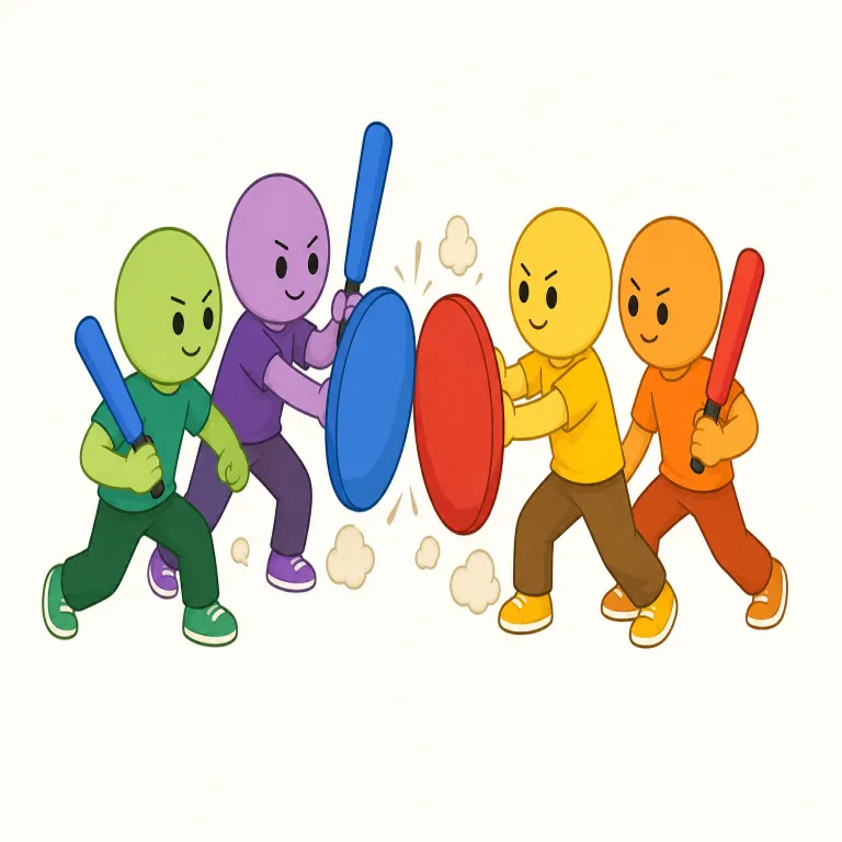 skirmish（小競り合い・名詞）の覚え方イラスト — war や battle より一段小さい争いとして覚えると定着しやすい語です