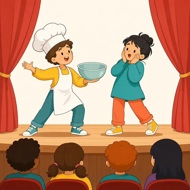 skit（寸劇・名詞）の覚え方イラスト — skit は play や drama ほど大きな「作品」ではなく、短くて1ネタで見せる出し物だと押さえると覚えやすい語です