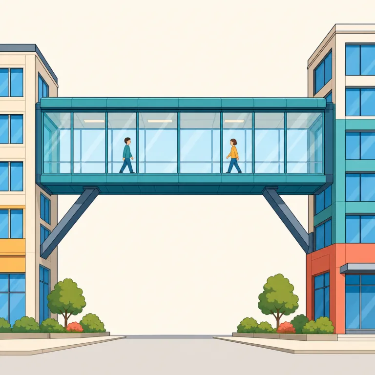skyway（空中通路 / 高架道路・名詞）の覚え方イラスト — skyway は sky と way に分けて考えると入りやすい語です
