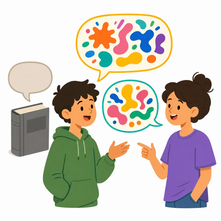 slang（俗語・名詞）の覚え方イラスト — slang は「友だち同士では通じるが、授業・面接・文章では避けることが多いカジュアル表現」と場面で覚えると残りやすい語